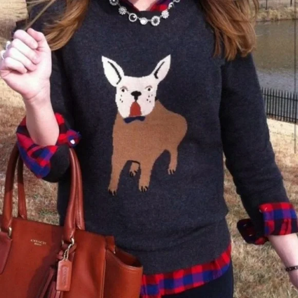 J. Crew Charcoal preppy Sweater with Dog Design - Picture 2 of 8